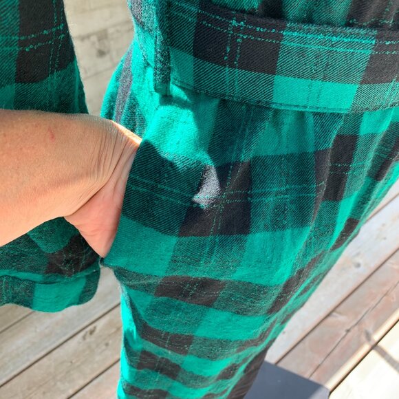 Vintage 80s Tartan Plaid Wool Long Sleeve Belted Sheath Shirt Dress - Picture 7 of 16